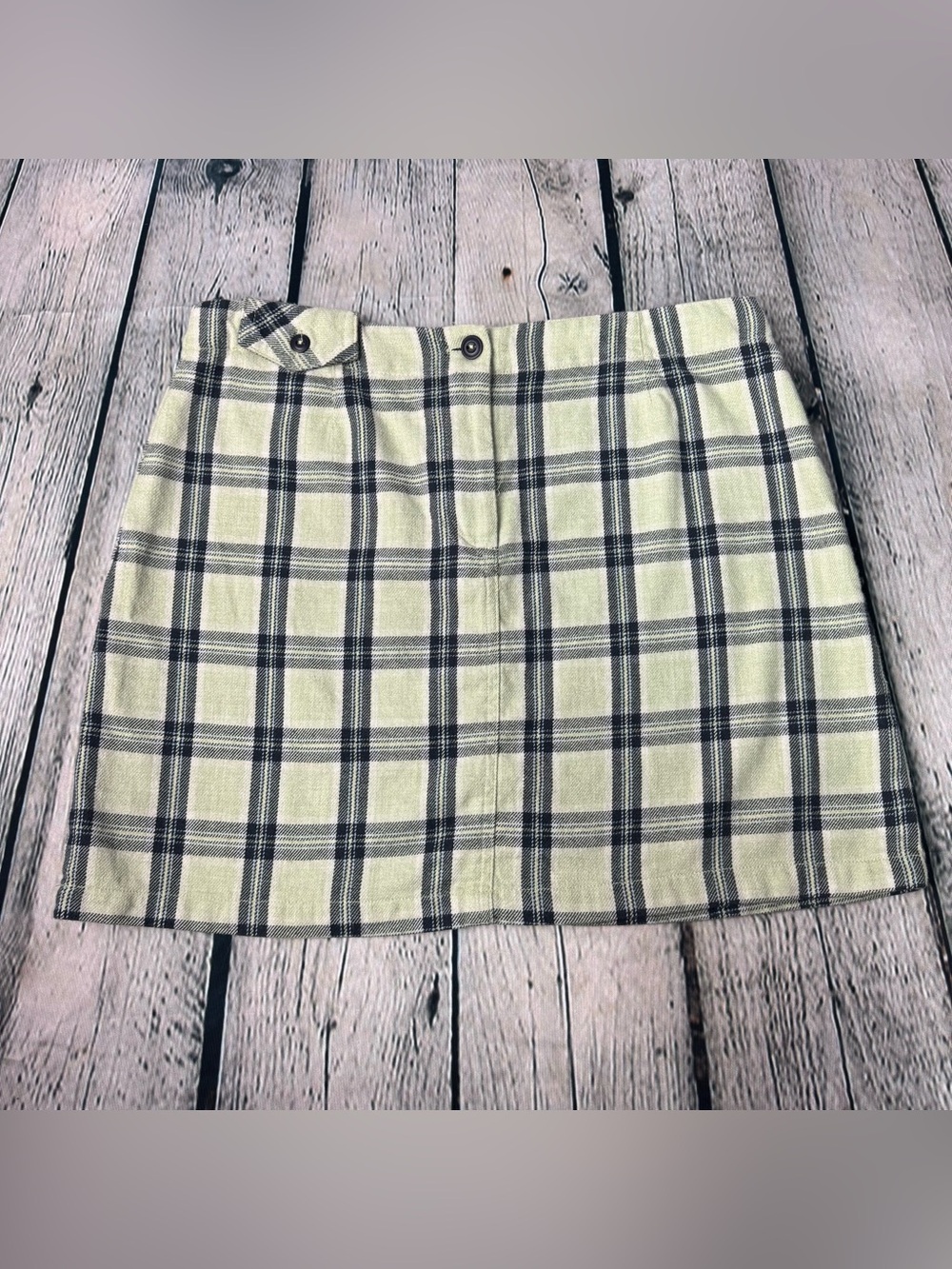 Vtg 90s Y2K American Eagle Light Green Navy Plaid Cotton Wool Mini Skirt Size 8